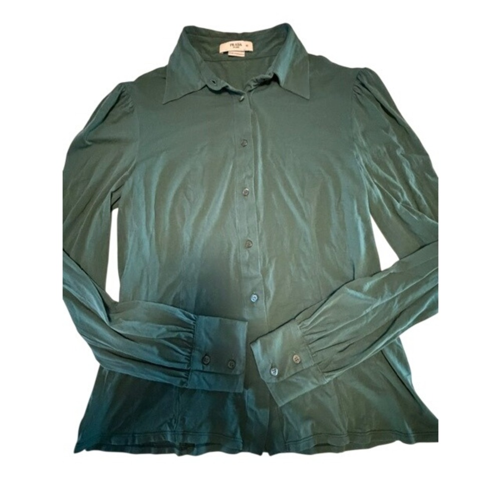 Prada Milano Dark Sage Green Long Sleeve Button Down Puff Shoulder Shirt 42